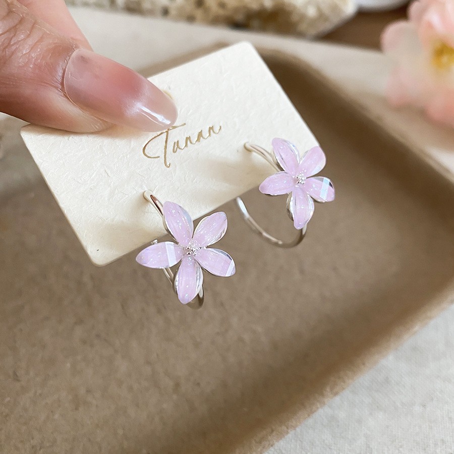 Aguja de plata Corea del Sur diamante Opal flor pendientes diseño fresco Rosa pendientes moda pendientes dulces al por mayor
