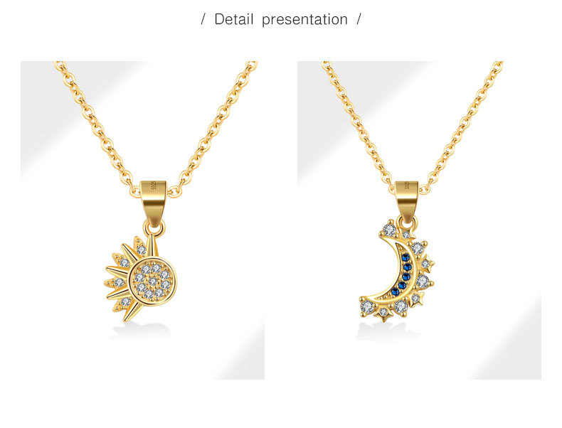 925 Sterling Silver Cable Chain Plating Sun Moon Pendant Necklace display picture 4