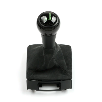 genuine leather, suede, carbon fiber — Cab and accessories - suede-leather-cover-carbon-fiber-gear-shift-knob-green