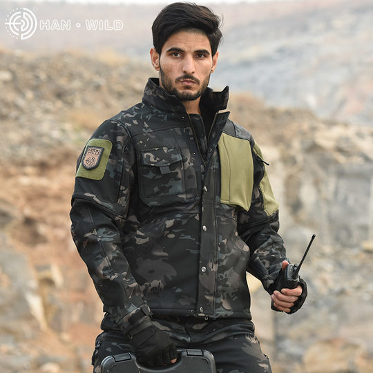 Hanye Soft Shell Tactical Rush Clothes Fleece-Lined Thickened Autumn and Winter Jacket Men's Outdoor Sports Windproof Warm Mountaineering Suit