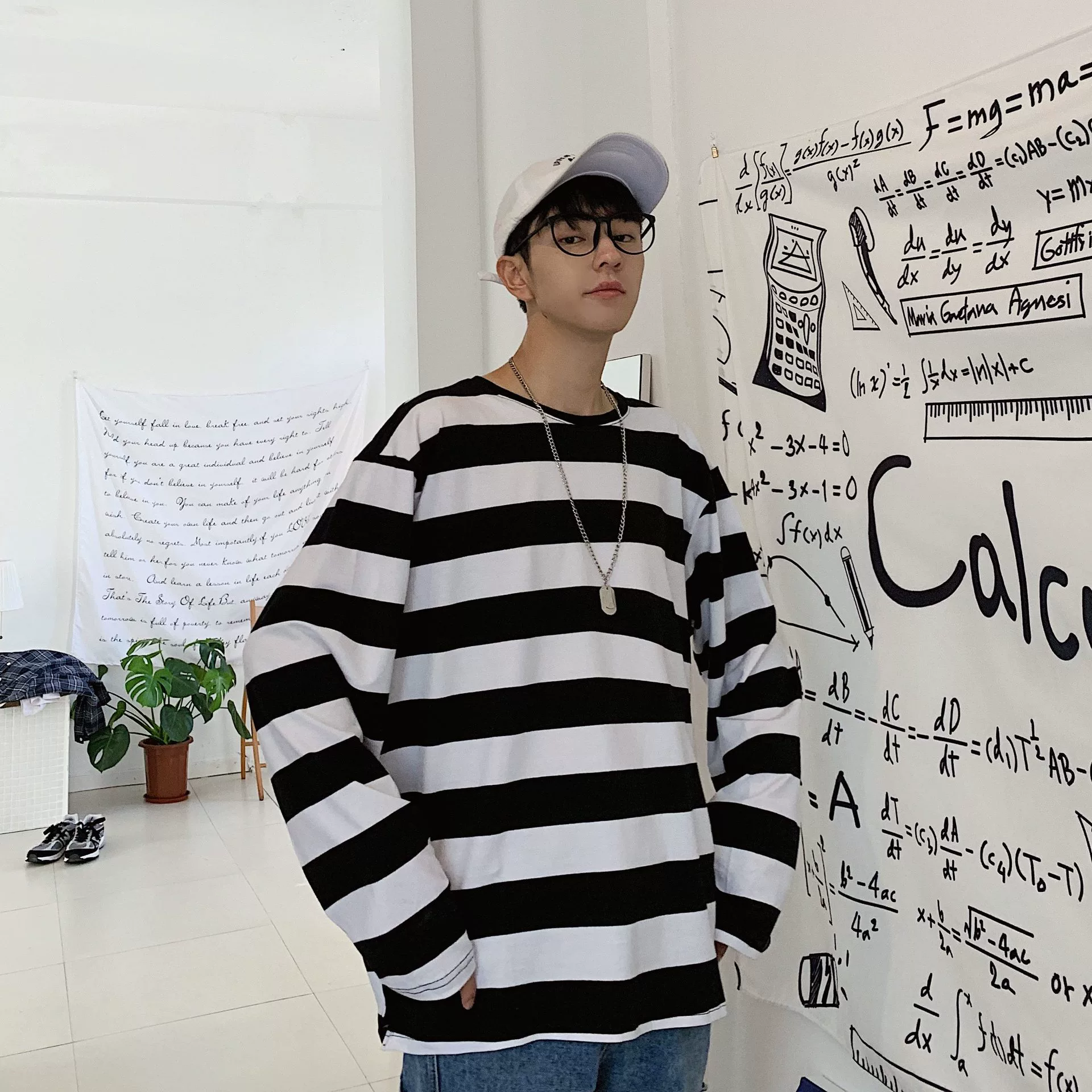 Свободная полосатая футболка с длинными рукавами мужской гонконгский стиль осенью тонкий студенческий топ молодежный модный повседневный джиап