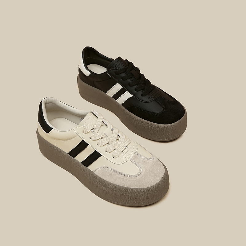 Echte Leder Damen Sneaker Mit Dicker Sohle Und Bunten Akzenten_voghion.com