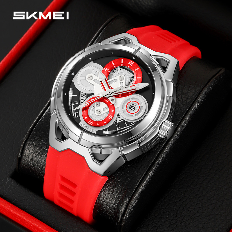 Momento de los hombres Mechanical Wind Calendar reloj de pulsera silicona correa de cuarzo nocturno impermeable reloj de cuarzo transfronterizo exclusivo para la fábrica de origen