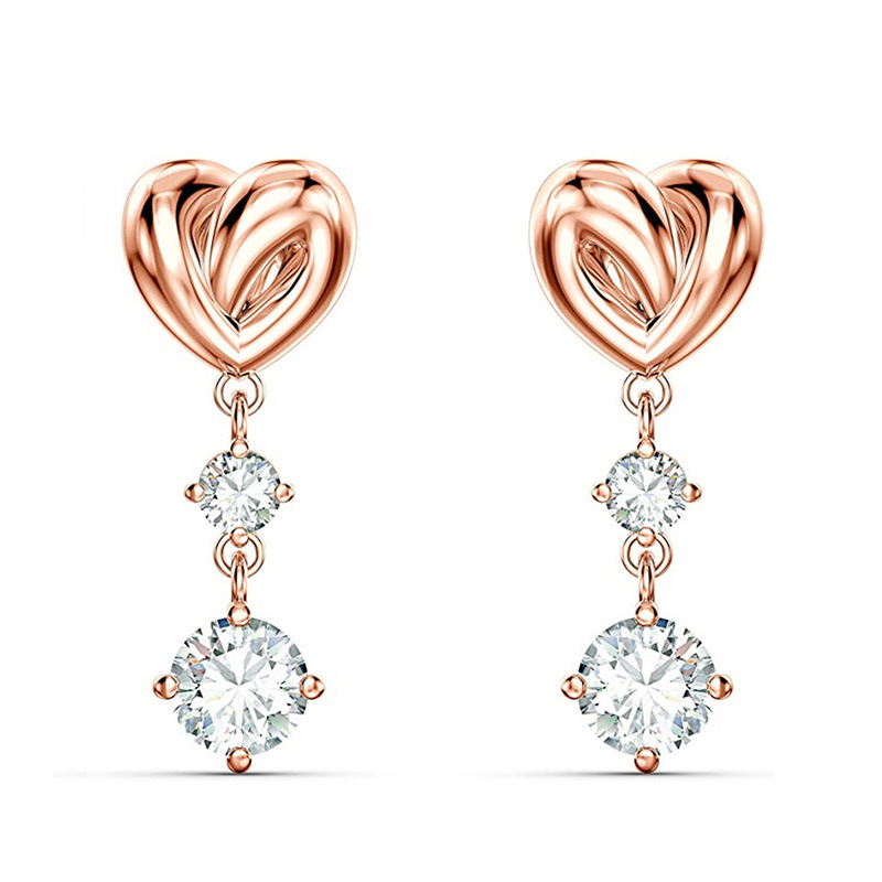 Fashion Simple Heart-shaped Drop Earrings Inlaid Zircon Copper Earrings display picture 1