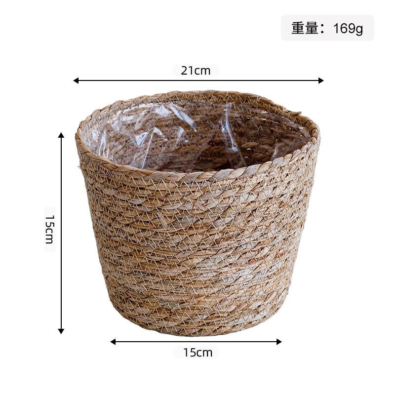 Maceta de Espadaña Tejida (21cm de Abertura, 15cm de Altura, Revestimiento de Plástico) - Tamaño Grande