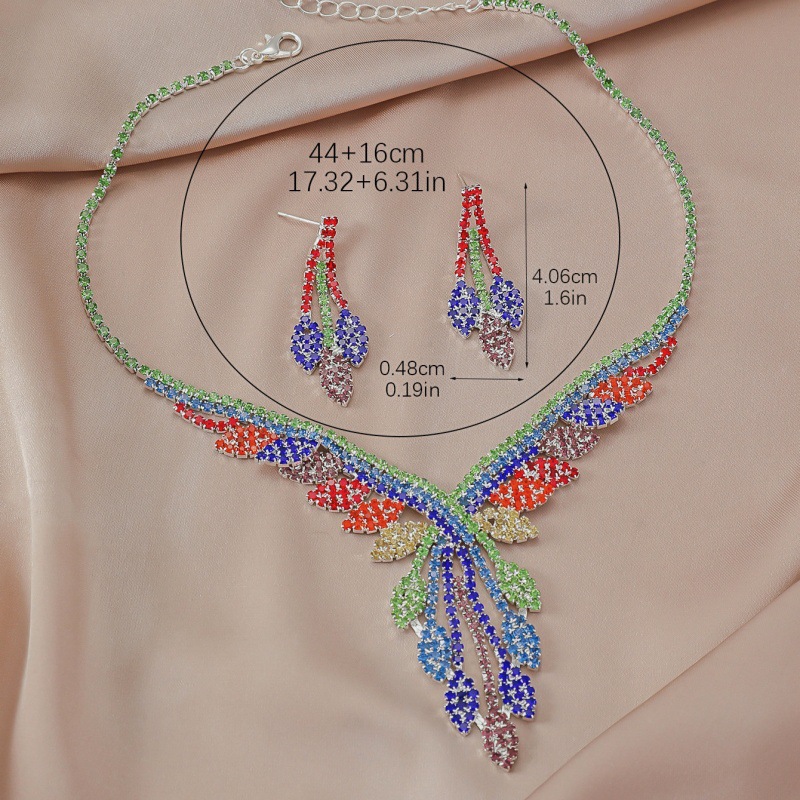 bride three piece necklace earrings grab chain mixed color rhinestone jewelry banquet jewelry set_voghion.com