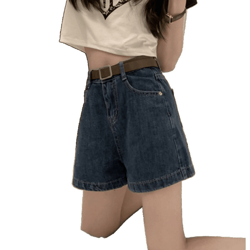女性用ハイウエストデニムショートパンツ、新しい夏スタイル、ウォッシュドレトロ、ルーズ、スリム、多用途、Aラインワイドレッグホットパンツ、トレンディなイン|undefined