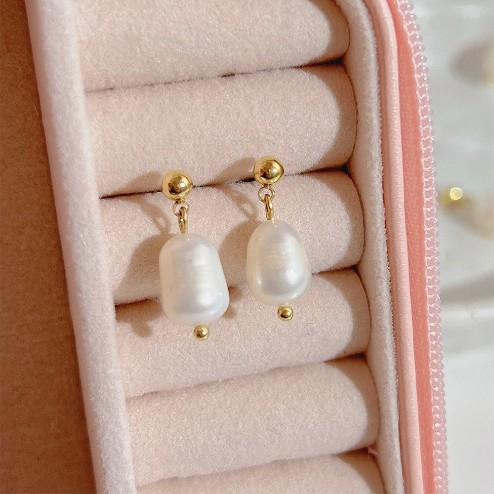 3g Weight 0.03µm-0.05µm Gold Plating Thickness PVD Coated Real Gold Plated 16K Gold White Gold Plated Gold Plating Geometric 304 Stainless Steel Freshwater Pearl Fashion Waterproof Non Tarnish Drop Earrings