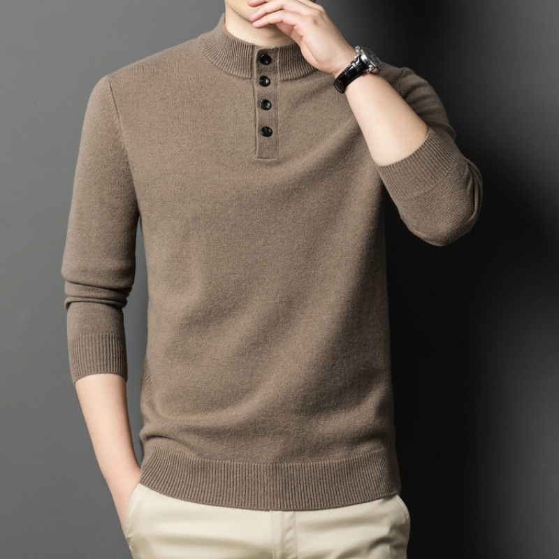 100 순수 양모 스웨터 남자의 가을과 겨울 새로운 젊은 중년 버튼 반 터틀넥 터틀넥 두꺼운 스웨터 캐시미어 스웨터