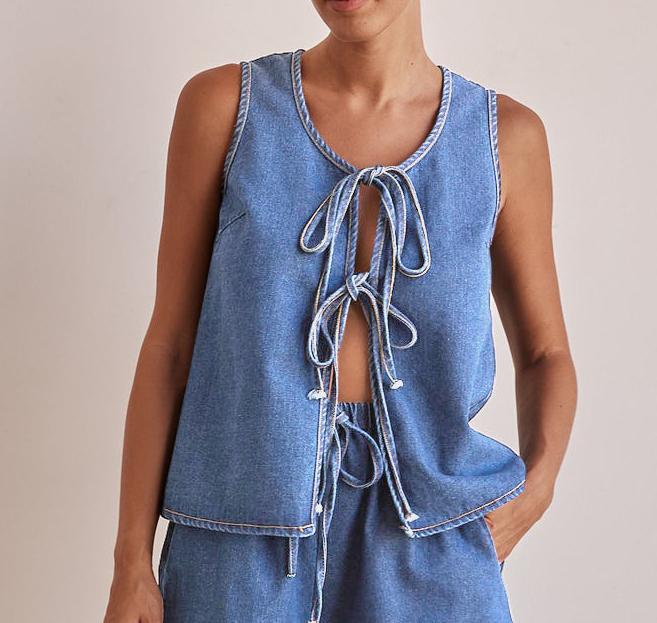 182g Weight Sleeveless Sleeve Length Cotton, Polyester, Denim Fabric Type Shorts Co-ord Set Sets Type 2 Pieces Set, 1 PCS/Package Quantity Holiday, Banquet, Selfie Occasion Round Neck Neckline Pocket Function Regular Fit Fit Type Solid Color Pattern Summer Season Women's Gender Casual, Elegant, Streetwear Style Holiday Banquet Selfie Women's Casual Elegant Streetwear Solid Color Cotton Polyester Denim Shorts Co-ord Set Shorts Sets 20