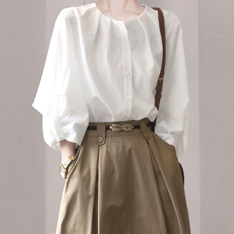 French Light Mature Style Niche Design Shirt for Women 2025 Spring and Summer New Style Lantern Sleeve Shirt Skirt Suit French Light Mature Style Niche Design Shirt for Women 2025 Spring and Summer New Style Lantern Sleeve Shirt Skirt Suit