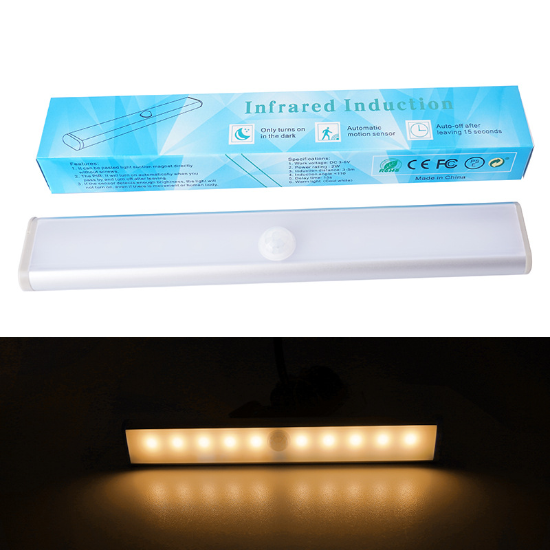 Luz de noche LED luz de inducción del cuerpo humano habitación larga en el hogar carga USB gabinete de vino de succión magnética armario armario luz de pasillo