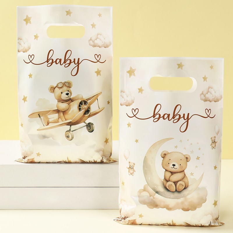 卡通棕色baby小熊手提回礼袋礼品袋珠光袋儿童生日派对塑料糖果袋|undefined