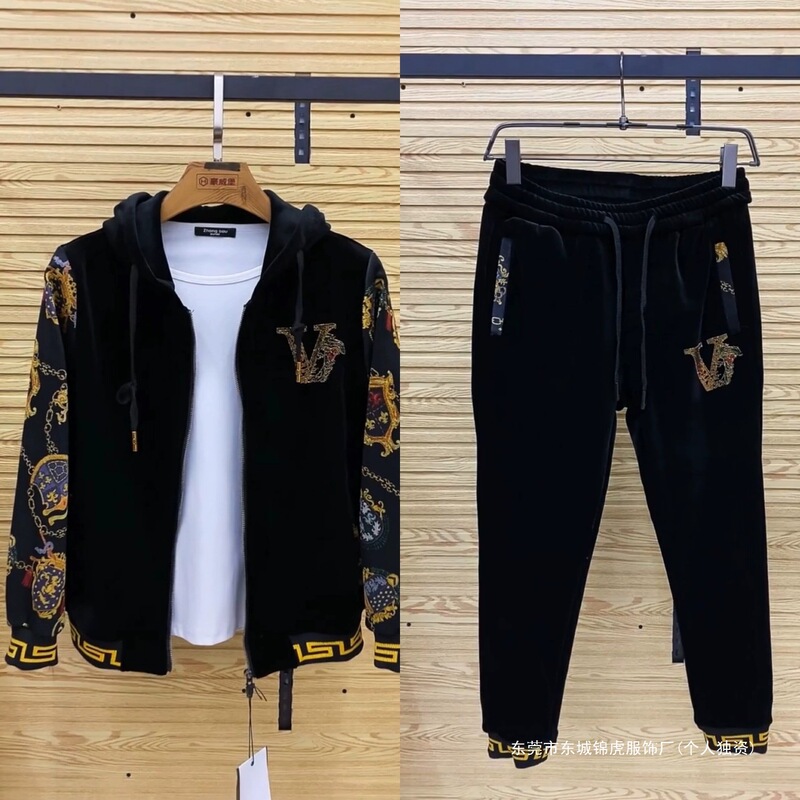 Men's 2025 Autumn and Winter New Velvet Casual Two-Piece Set, Fashionable Youth Suit with Jacket and Pants, in Stock, Cotton