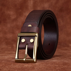 Retro-style belt with American handmade sanding men's leather head layer pure cowhide copper buckle jeans genuine leather belt