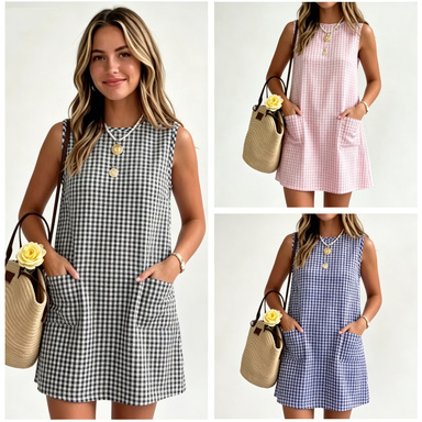 Summer dress sleevless with a round collar with zipper