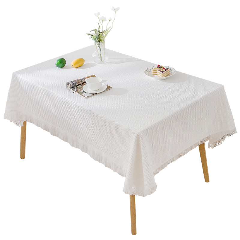 Mantel de gasa de algodón con borlas de estilo crema, mantel a prueba de polvo con atmósfera fotográfica, cubierta decorativa rectangular para mesa de centro antideslizante