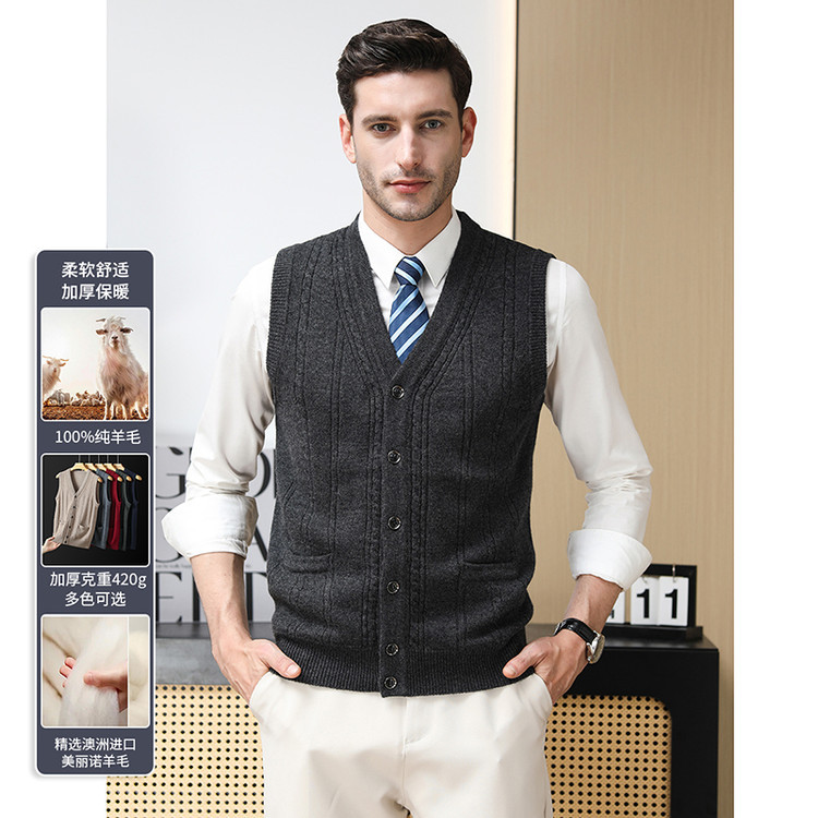 Moda de lana sin mangas de cuello en V chaleco nuevo chaleco de botón único de comercio exterior suéter de punto de hombre