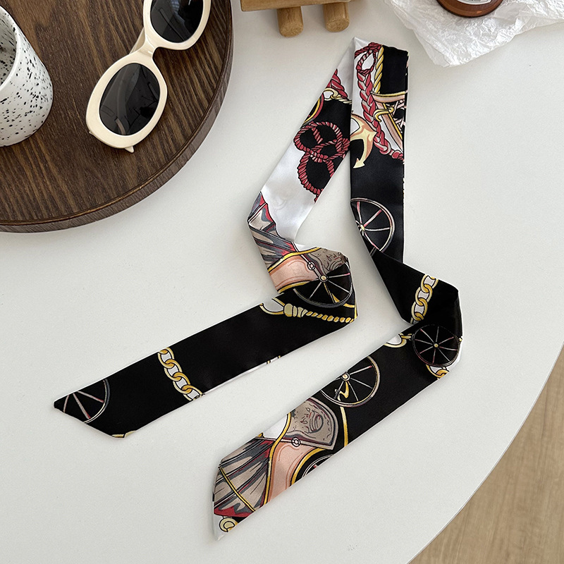 Pañuelo de seda, tira larga, sentido de alta gama, nuevo pañuelo de seda de imitación, pañuelo en la cabeza, cinturón para el cabello, bolso para el cabello atado, cinturón decorativo con serpentina