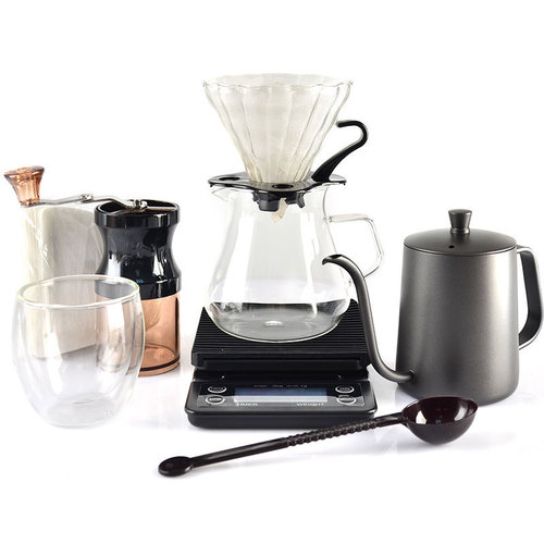 Hand brewed coffee set combination hand grinder filter cup filter paper electronic scale sharing pot combination accompanying gift box