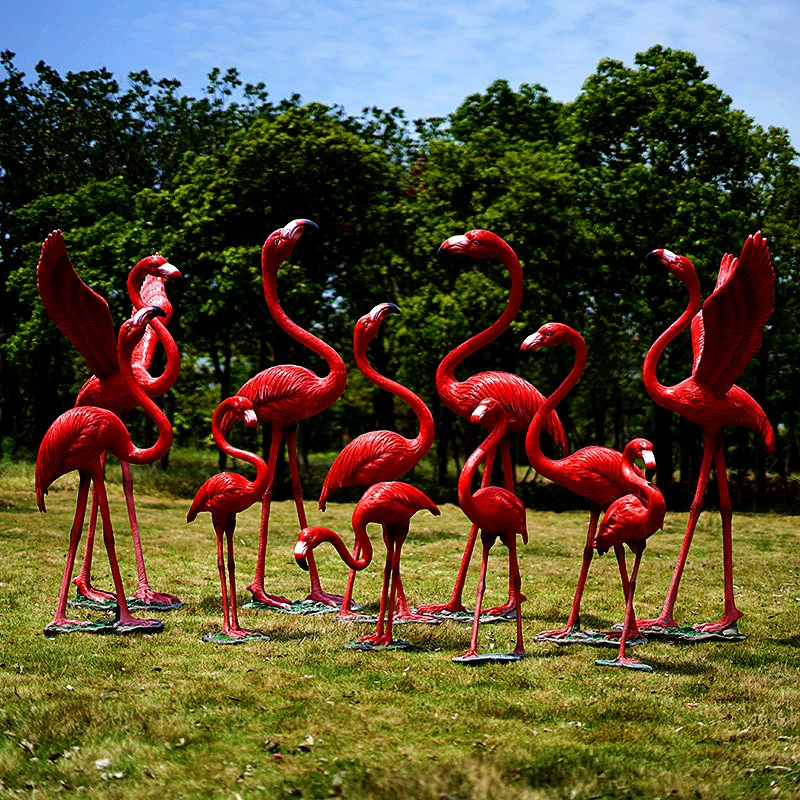 Садовый двор имитация фламинго украшения наружный сад ландшафтный свадебный реквизит декоративная скульптура из стеклянной стали