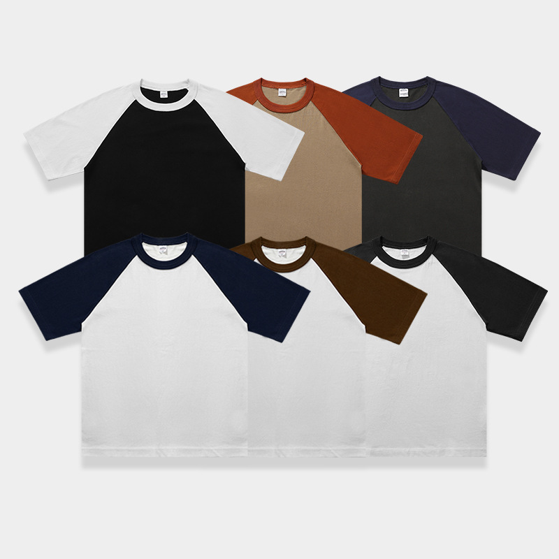 American Style Summer National Fashion Pure Cotton Loose Raglan Sleeve Color Matching Fashion Brand Round Neck Student Heavy Couple Short Sleeve T-shirt for Men