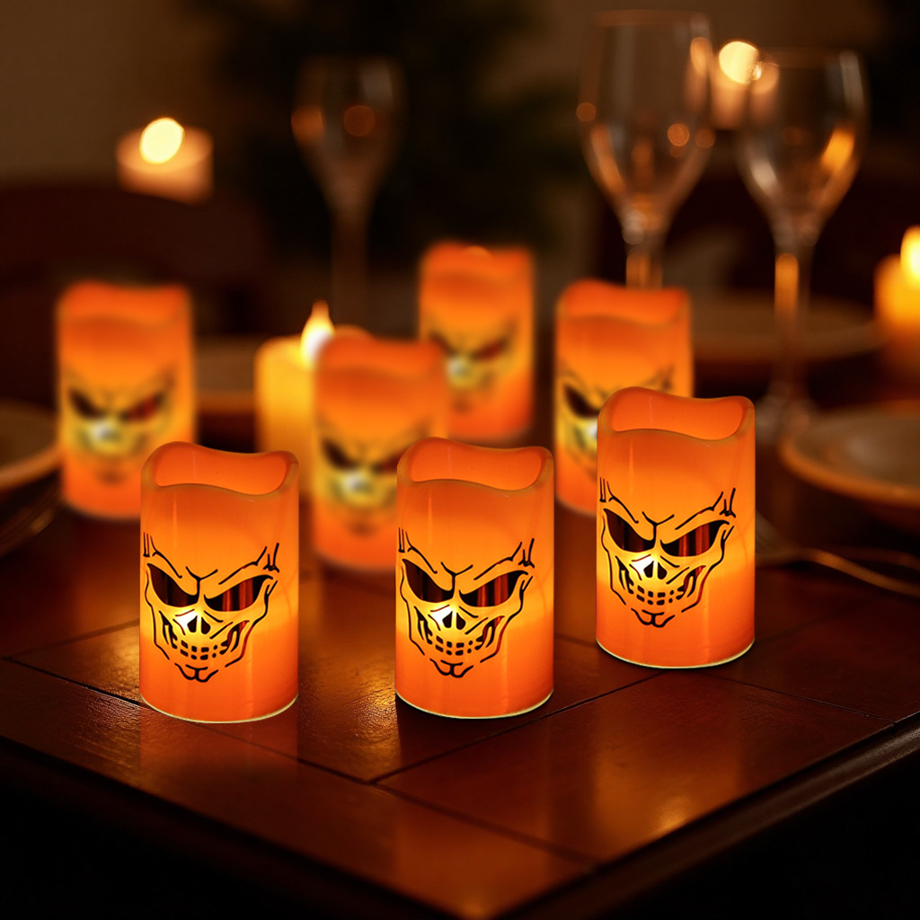 Transfronterizo al por mayor de Halloween LED lámpara de vela electrónica esqueleto patrón fantasma diseño de lámpara de noche decoración lámpara de calabaza