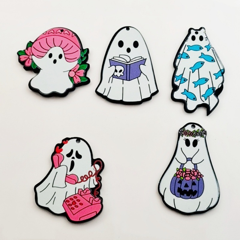 国境を越えた人気のハロウィンアクリル両面印刷クリエイティブ漫画かわいいゴーストペンダント DIY ジュエリー|undefined