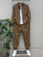 秋季新款鹿皮绒夹克套装男士时尚高级感休闲百搭宽松束脚裤两件套