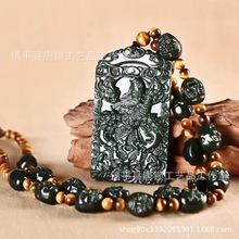 天然新疆和田玉青玉关公骑龙镂空生肖龙玉牌挂件霸气龙牌吊坠批发