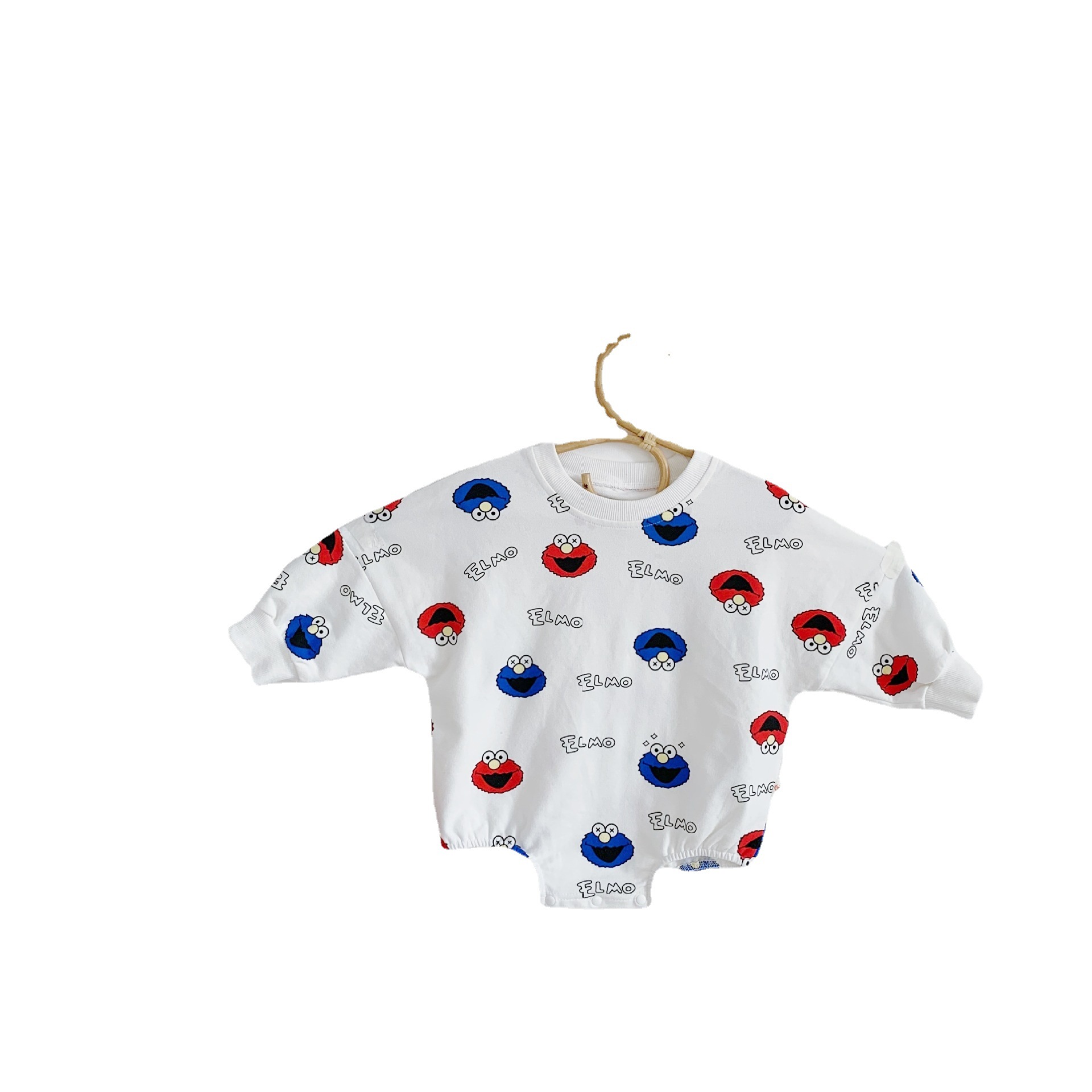 Ropa de bebé de entrega de una pieza Clase A de algodón de manga larga triángulo vaina completa impresa Sesame Street Cartoon Baby romper