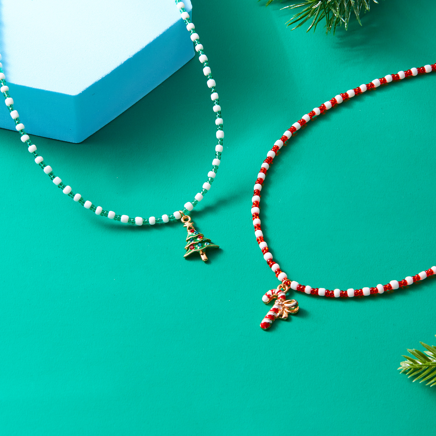 nouveau collier de perles fait main à la mode et polyvalent collier de perles de riz de sapin de Noël Père Noël femme_voghion.com