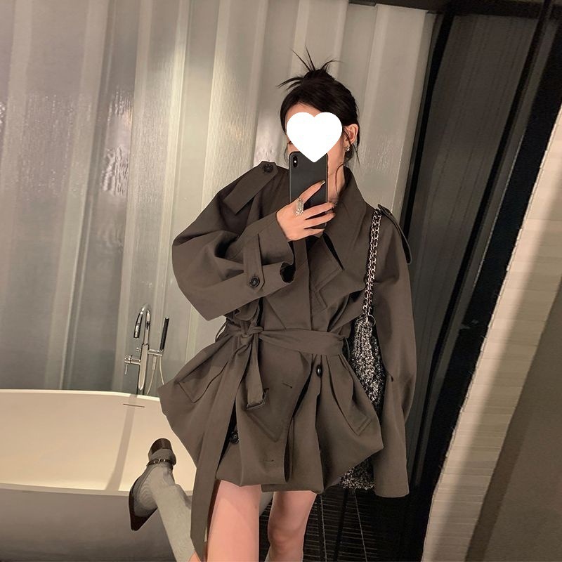 系带风衣外套女2025春秋新款小个子复古休闲中长款感宽松大衣|undefined