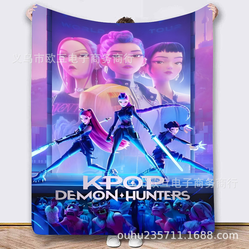 外国爆款K-POP猎魔女团（HUNTR/X）图案法兰绒毛毯 Demon Hunters|undefined