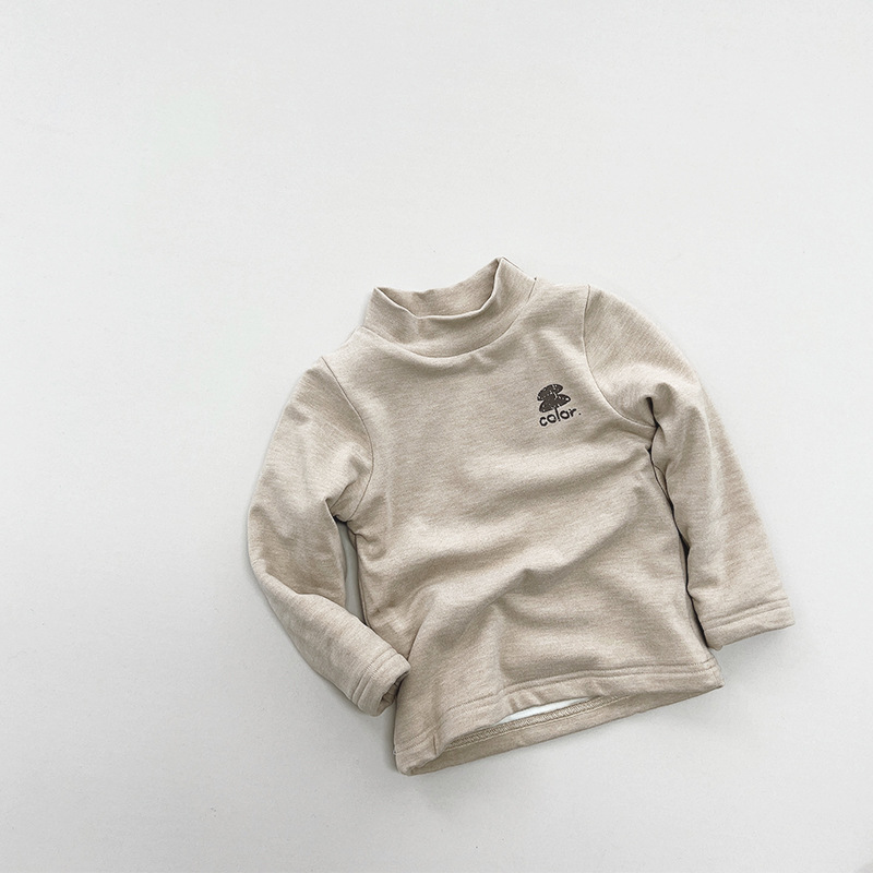 Camisa de fondo con forro polar para niñas simple para todo el Partido 2024 Invierno nuevos niños calientes Top niños estilo coreano ropa para niños moda