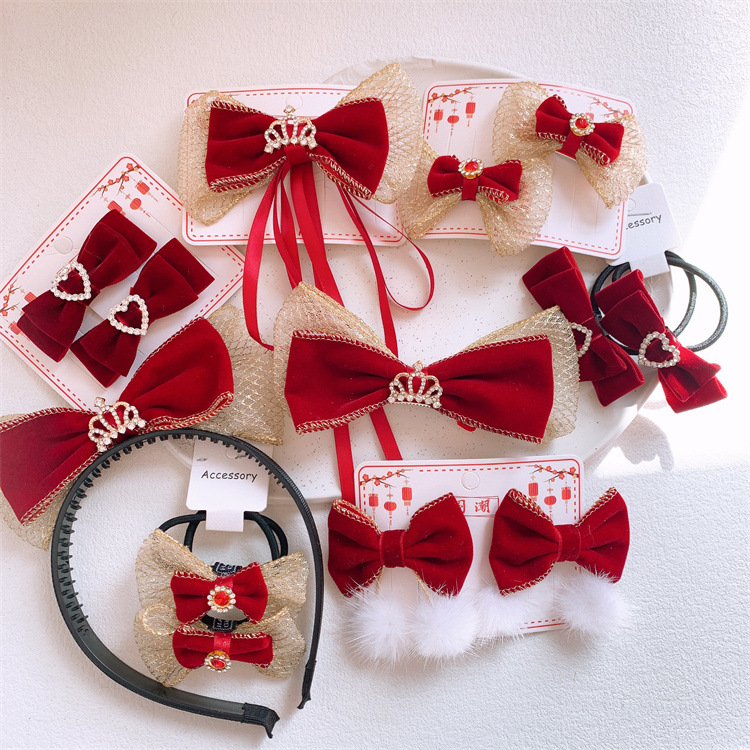 Children's fuzzy ball heart butterfly knot ribbon hair clip for girls, hair tie elastic hair band princess crown hair band hair accessory