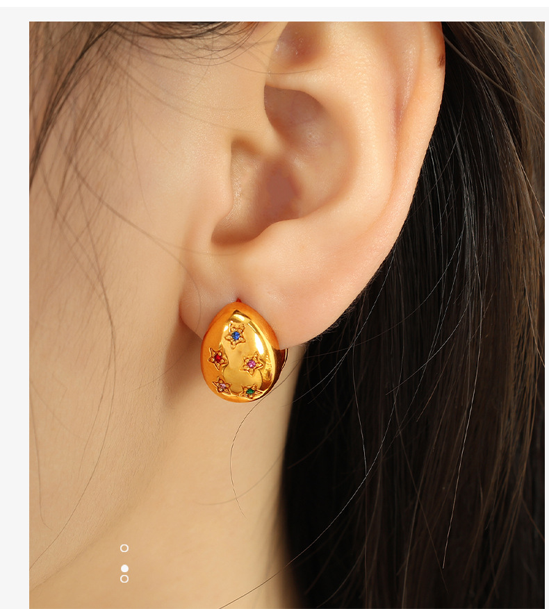 1 Pair Simple Style Water Droplets Plating 304 Stainless Steel Rhinestones Ear Studs display picture 4