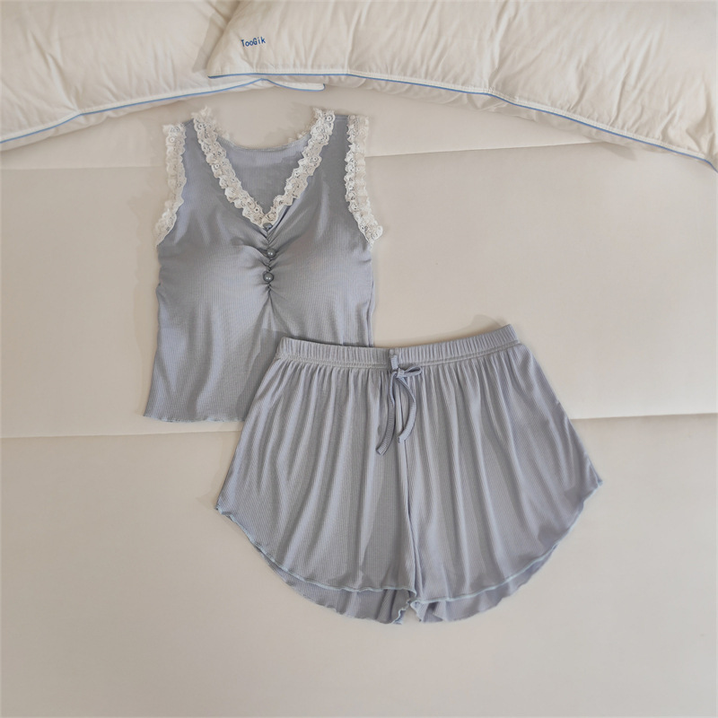 Pajamas with Chest Pad Women's Summer Sling Shorts Pure Desire Two-Piece Thin Sweet Sexy Modal Home Clothes
