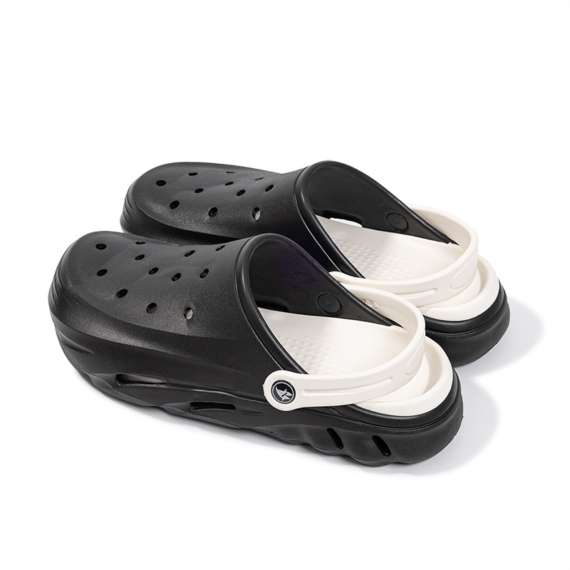 2024 verano nuevo gran tamaño agujero zapatos de playa para hombres cabeza de bolso grueso hueco dos zapatillas frías al por mayor