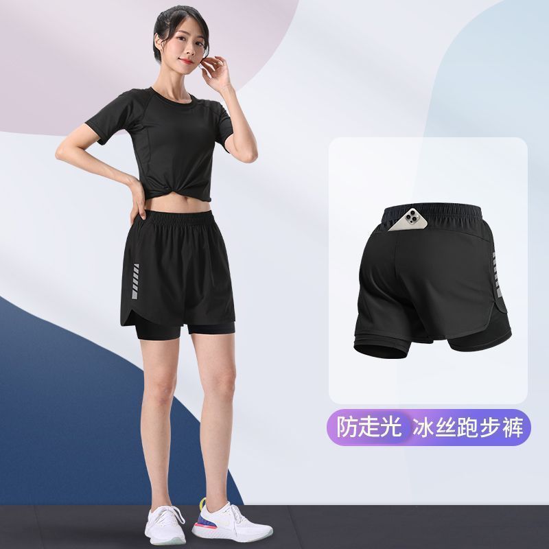 运动跑步短裤女士大码防走光速干假两件体育健身内衬专业夏季瑜伽|undefined