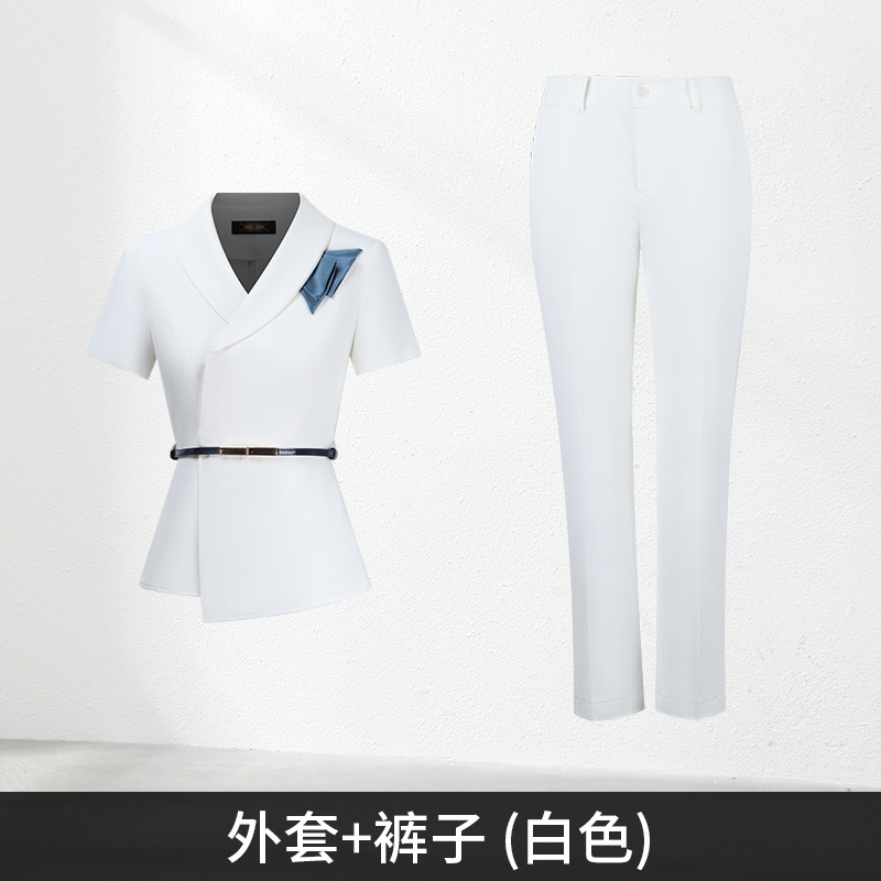 White classic suit jacket, trousers, with short sleeve