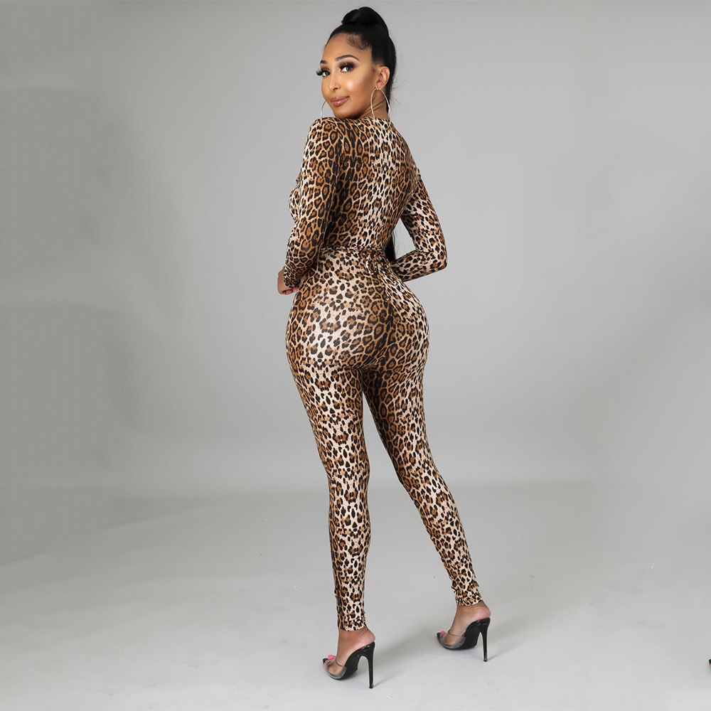 women s tight leopard print long-sleeved trousers jumpsuit nihaostyles wholesale clothing NSOSD78467