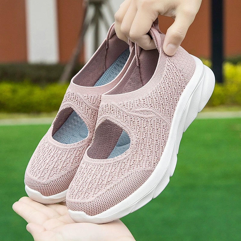 Трансграничная женская обувь большого размера дышащая сетка обувь летающая повседневная спортивная обувь удобная мягкая подошва мама обувь среднего и пожилого возраста