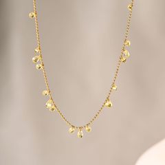 不锈钢满天星橄榄绿水滴钛钢项链女米珠链小众设计几何吊坠锁骨链