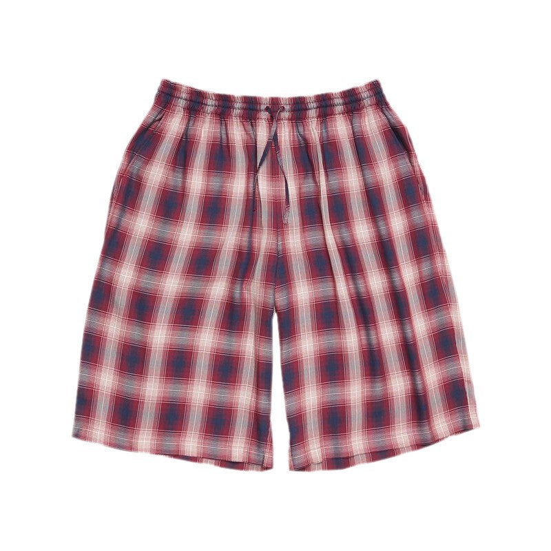 Other Shorts Retro Loose Wide-Leg Plaid Red