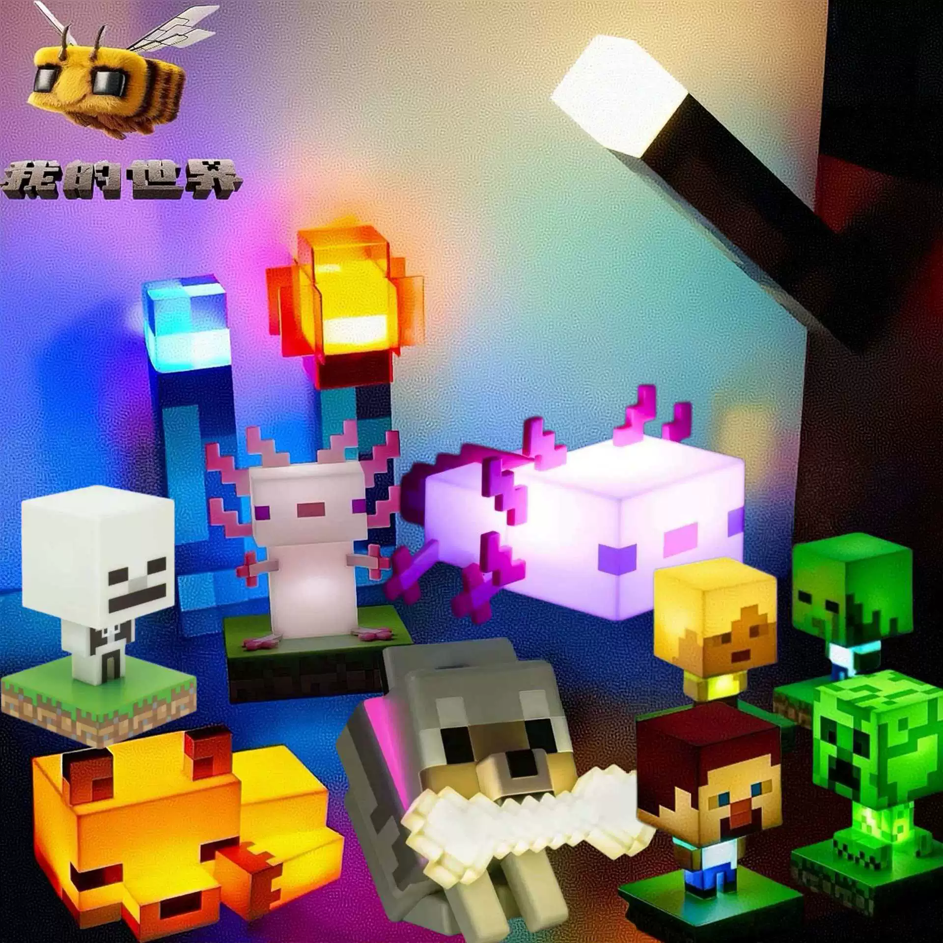 Ночник-лягушка (Minecraft) Fox Lamp и мини-фигурки — батарейка LED, декоративный, 14×8×10 см