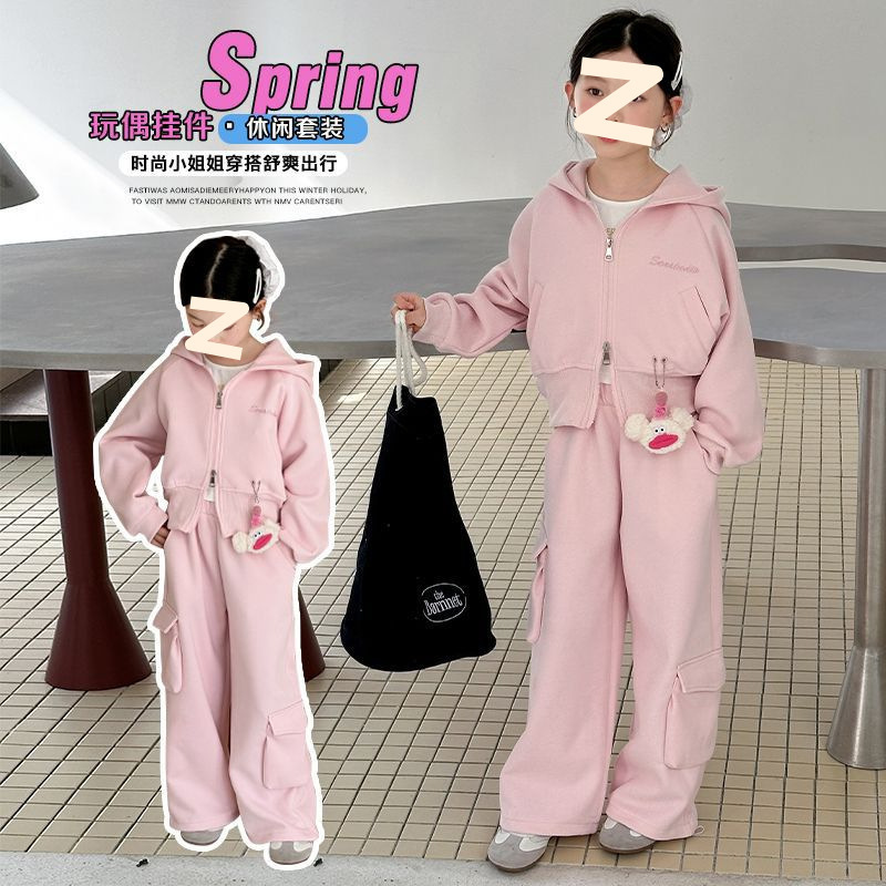 女童韩版秋装工装运动套装2025新款中大童拉链外套直筒裤两件套潮|undefined
