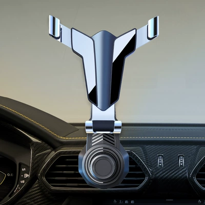 Car phone holder: gravity bracket air outlet fixed - silver-greatsword-long-hook-clip
