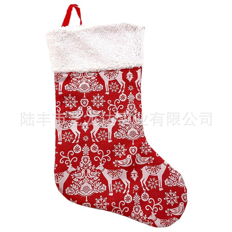 新しい模造麻プリントクリスマス靴下絨毛頭クリスマスブーツプレゼント袋クリスマス飾り|undefined