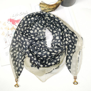 Cross-border Magnetic Buckle Leopard Scarf Women's Necklace Lazy Scarf Pendant Thin Chiffon Scarf Neck Protection Joker Small Scarf